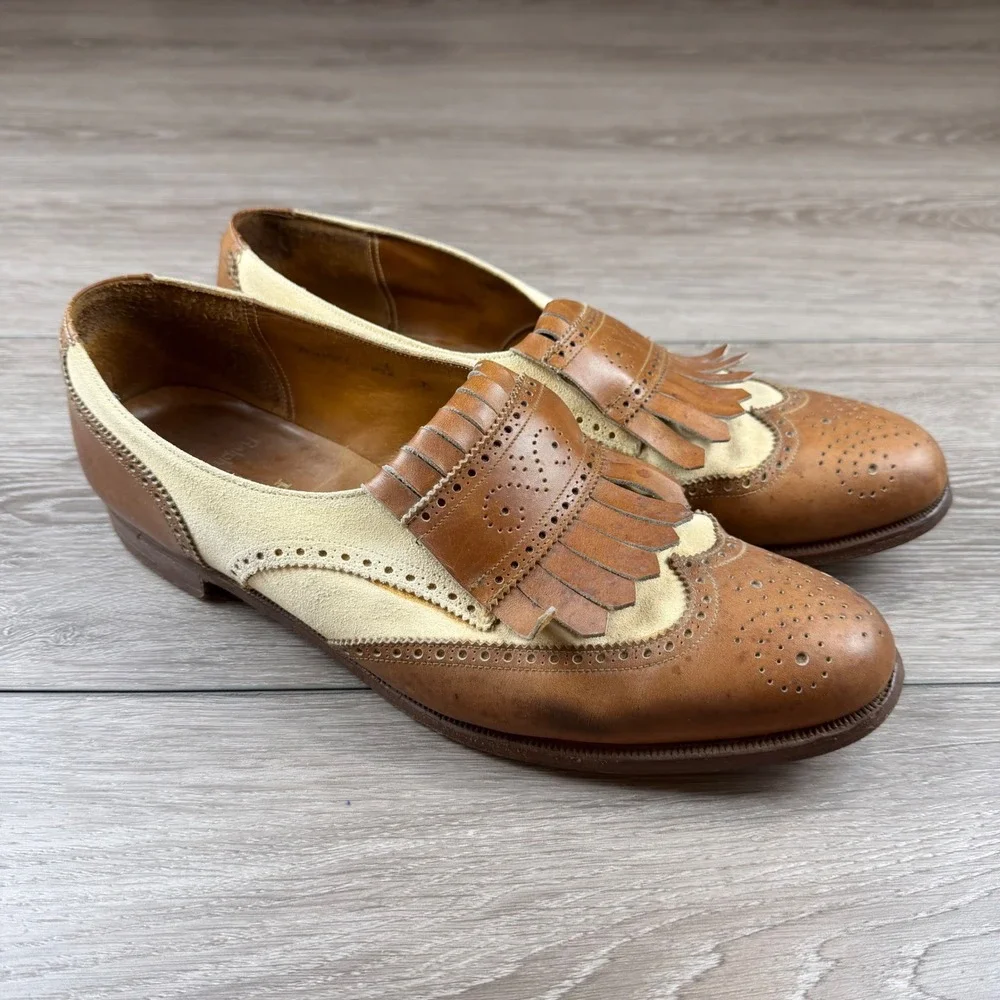 Polo Ralph Lauren Mens Loafers Kiltie Wingtip Vintage England Tan Cream 10.5
